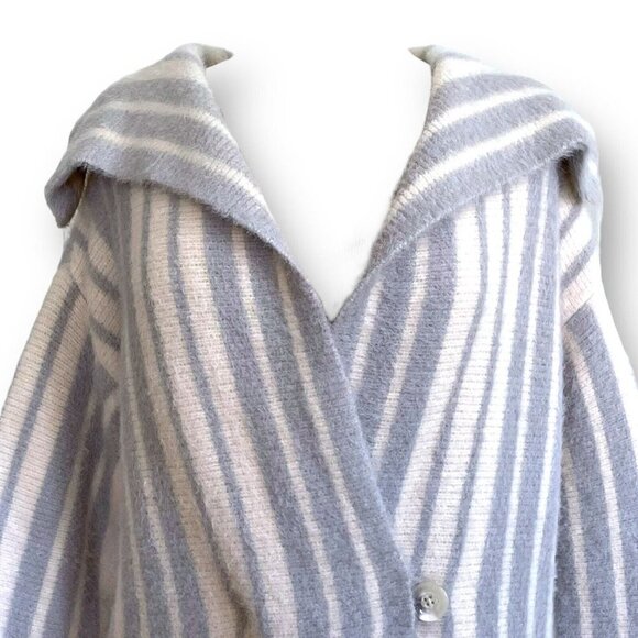 MOTH Anthropologie Womens Sweater Coat Sz S Gray White Stripe Oversized Coatigan - Picture 8 of 11